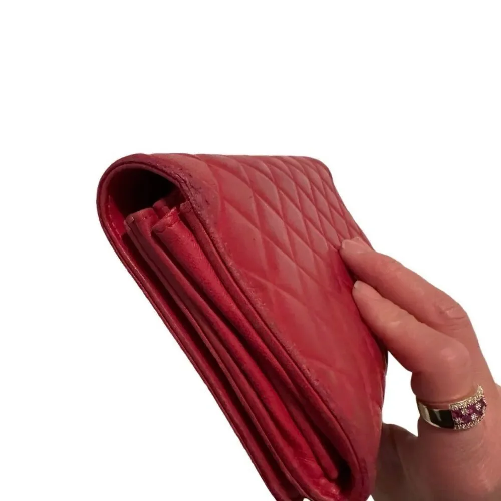 Chanel Red Leather Quilted Continental Wallet